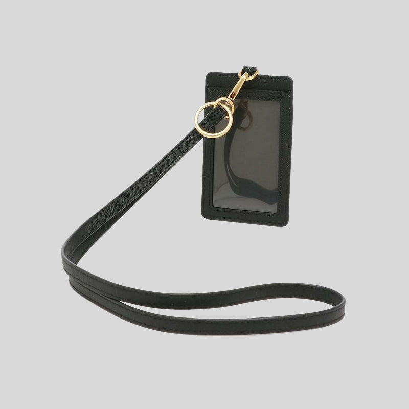Tory Burch Emerson Leather ID Lanyard With Keyring Black 136584